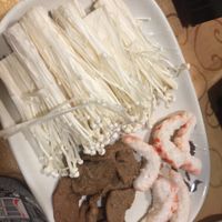 Enoki mushroom, veg beef and veg shrimp at Mighty Vegetarian 大力素食 - Yuen Long" in New Territories