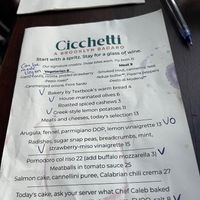 Menu vegan options  at Cicchetti in Brooklyn