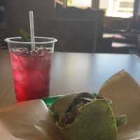 Red dragon tea and vegan Philly wrapp  at Humanitree House in Augusta