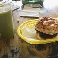 Burger & matcha iced latte  at Humanitree House in Augusta