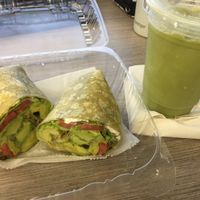 Avocado sandwich (asked for in a wrap) and matcha iced latte  at Humanitree House in Augusta