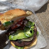 Vegan burger with avo, bacon, and jalapeños 🥰 at Humanitree House in Augusta