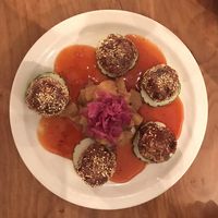 Taro fritters with pineapple chutney at Postcards in Hanalei
