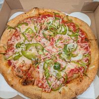 Medium sized pizza w/ onion + peppers at Mellow Mushroom in Bowling Green