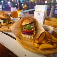 Sweet potato and avocado burger and teriyaki burger at Tami's in Chatan