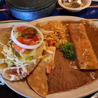 Puffy taco plate, fully vegan even the beans and rice at La Fiesta Patio Cafe in Universal City