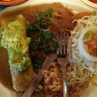 Vegan tofu enchilada and avocado puffy taco at La Fiesta Patio Cafe in Universal City