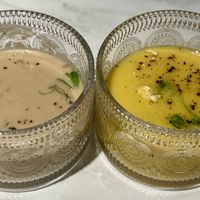 Mushroom soup on L, Corn onR #Veganuary at Mianto 艾果豐 in Taipei