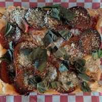 vegan pepperoni pizza at Prettyboy Pizza in Portland