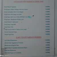 The section of explicitly vegetarian dishes - but there's more on the menu. at Same Same Restaurant and Guesthouse in Luang Prabang