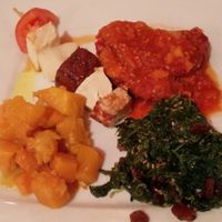 mixed plate: pumpkin, wakame salad, tofu at Al Natural in Madrid