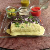 Enfrijoladas + enchilada suiza delicious at Néctar en Camino Silvestre in San Miguel De Allende