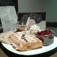 vegan Waffles with Cherries and vegan Coconut-Whipcream at I Am Love in Bochum