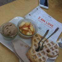 Waffle, fruit and hazelnut icecream at I Am Love in Bochum
