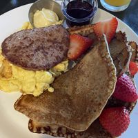 French toast combo (with scrambled eggs and sausage)  at The Wayward Vegan in Seattle
