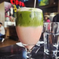 Strawberry Matcha Iced Latte at The Wayward Vegan in Seattle