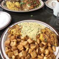 Steak plate (breakfast menu) and chicken florentine omelet. at The Wayward Cafe in Seattle