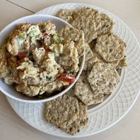 Chickpea salad with gluten free crackers   at MJ's Cafe in Baton Rouge
