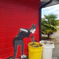 Cool/weird mural out back!? at MJ's Cafe in Baton Rouge