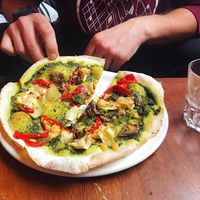 Artichoke and pesto pizza at Lucky Coq in Windsor