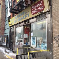 view from outside  at Yonah Schimmel's Knish Bakery in New York City