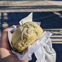 Spinach knish at Yonah Schimmel's Knish Bakery in New York City
