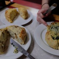 Interior of knishes. at Yonah Schimmel's Knish Bakery in New York City