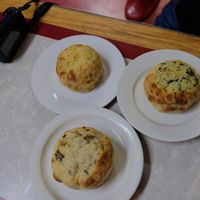 Potato, spinach and mushroom knishes. at Yonah Schimmel's Knish Bakery in New York City