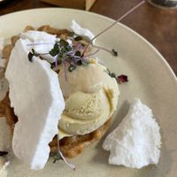 Apple and cinnamon waffles with meringue   at Straight Up in Hobart