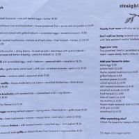 Straight up Food menu. (Side 1 of 2)  at Straight Up in Hobart