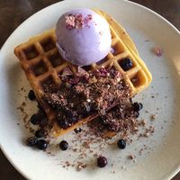 Vegan berry and orange pancakes  at Straight Up in Hobart