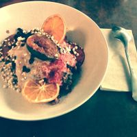 Delicious daily special, quinoa and black rice porridge with yogurt and fruit, yum yum yum at Straight Up in Hobart