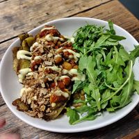 Beans with rocket at Straight Up in Hobart