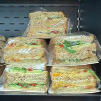 Hummus & cherry bell pepper bloomer at Warehouse Café in Manchester