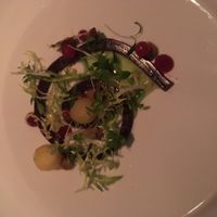 red cabbage gelatin, cinnamon apples and salad at TIAN Munich in Munich