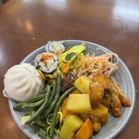 Mushroom and vegetable bao, plus a whole bunch of options.  at Nhà Hàng Chay Nhà Tấm - Vegan Restaurants in Lam Dong