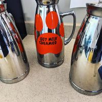 Three different plant based milks for coffee and tea (vanilla oat, soy, caramel almond) at Angel Village Cafe in Kanab