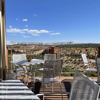 View from table  at Angel Village Cafe in Kanab