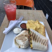 Burrito + raspberry lemonade  at Le Cagibi in Montreal