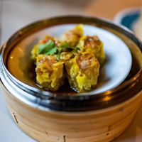 Dim Sim -
Steamed cup-shaped dumplings with textured soya beans and carrots at Zenhouse in West Hindmarsh