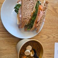 Tofurkey sandwich and Lentil soup at The Mustard Seed Natural Market and Cafe in Watertown
