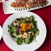 Orange et Amande salad, bruschetta which is better without the cheeze at Le Bistro By Liz in Halifax