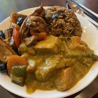 Mushroom rice with veg curry and soy sauce tofu  at IBAA Chatswood - Fo Guang Yuan in Chatswood