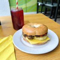 Chieftain bagel, iced tea  at Blended Brew in Inverness