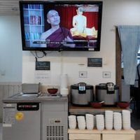 Kimchi, rice and soup available at this counter. Self-serve. at Jogyesa Kitchen - 조계사 승소 in Seoul