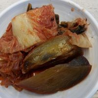 The first time I was there, I found a strange chunky kimchi. Took me a while to figure out it was persimmon! I never knew there is persimmon kimchi. I didn't like the cabbage kimchi because it was quite heavily fermented. at Jogyesa Kitchen - 조계사 승소 in Seoul