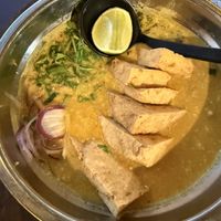 vegan noodle dish (with rice noodles and tofu)  at Sugar and Spice in Cambridge