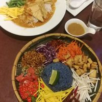 VEGAN KANOM JEAN USD15.95
Rice noodles with mild curry and vegetables
VEGAN KOW YUM
Rice based salad with Thai herbs, fresh vegetables, seasonal fruits, toasted coconut, fried tofu at Sugar and Spice in Cambridge