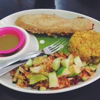 panini with mint tofu spread, brown rice and salad at Go Vegan in San Salvador