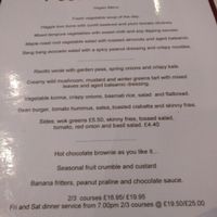Vegan menu  at Red Onion in Glasgow